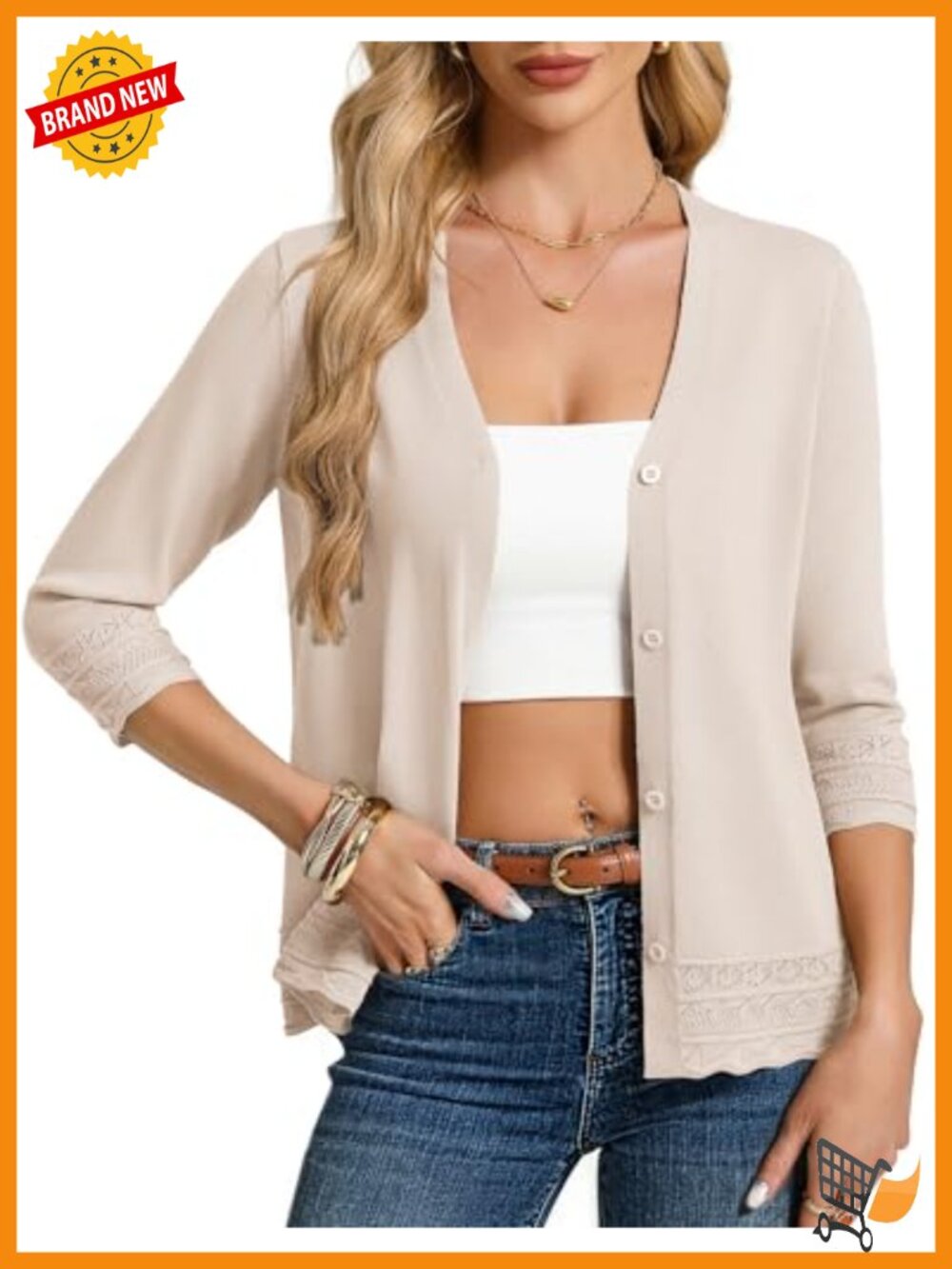 3/4 Sleeve Lightweight V-Neck Button Down Cardigan